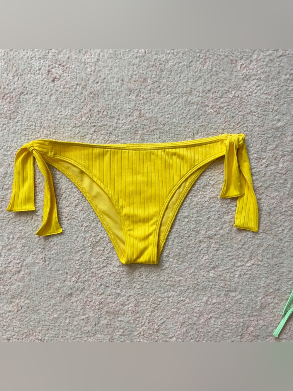 Abercrombie & Fitch Yellow Ribbed Tie-Side Bikini Bottom